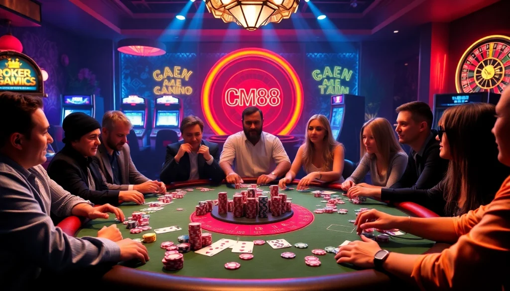 Experience the excitement of cm88 at the high-stakes poker table featuring vibrant chips and cards.