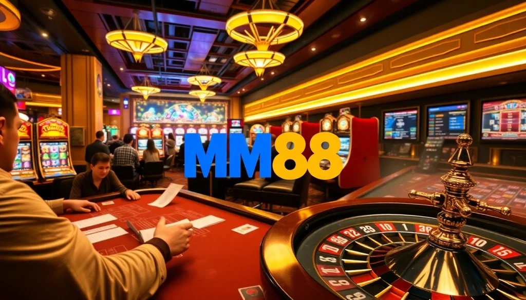 Experience the excitement of MM88 with players at a lively casino table.