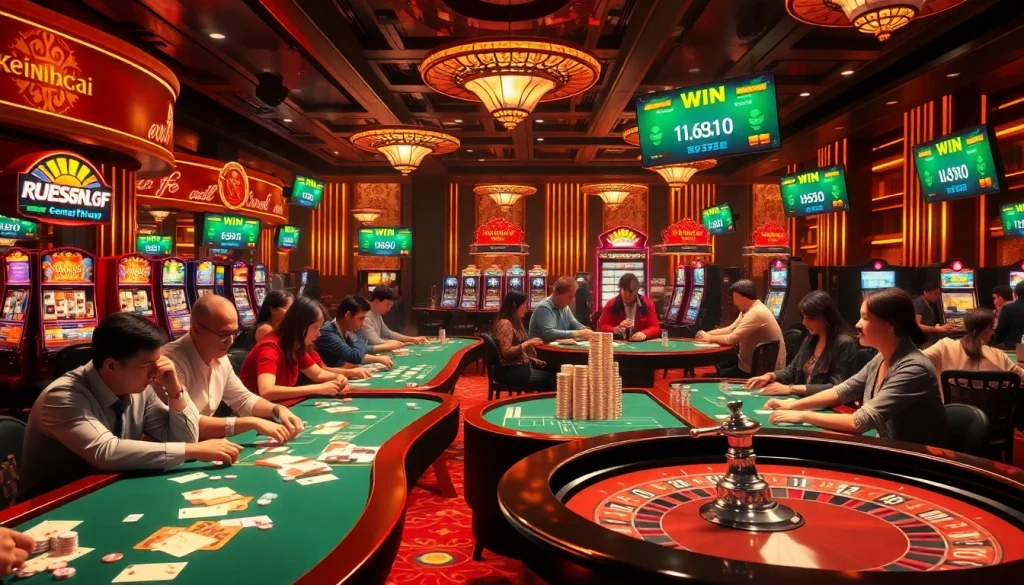 Experience the excitement of gambling with keonhacai, featuring vibrant casino tables and engaging players.