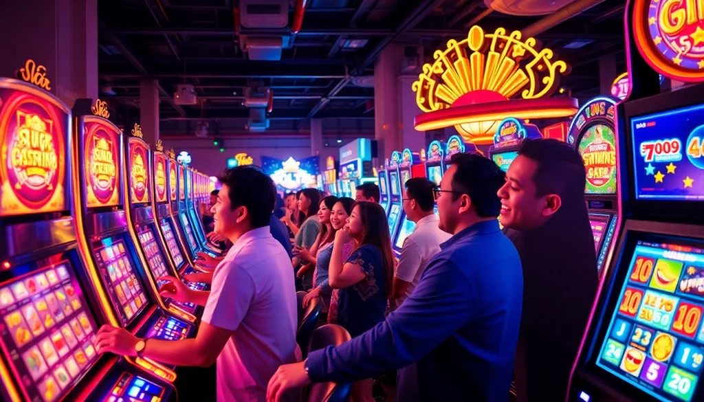 Exciting scene of players enjoying vibrant slot hoki games in an online casino.